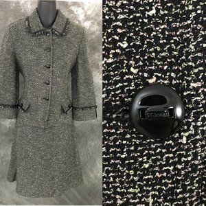 BEAUTIFUL St John collection knit black pink green jacket skirt suit size 4